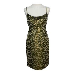 Maggy London Green &‎ Gold Brocade Cocktail Dress Sleeveless Women’s Size 8 NWT